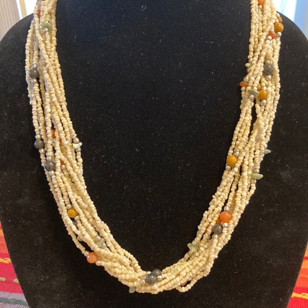 Multi seed bead multi strand natural stone necklace in earth colors